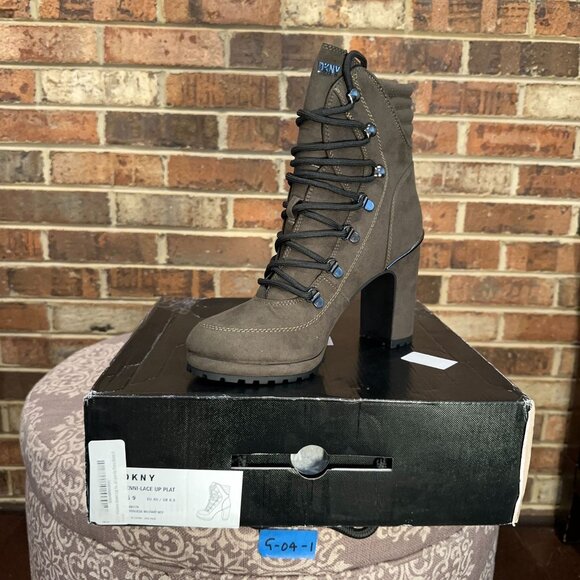 Dkny Womens Green Lug Sole Padded Lenni Block Heel Lace Up Dress Boots Size 9 - Picture 5 of 6